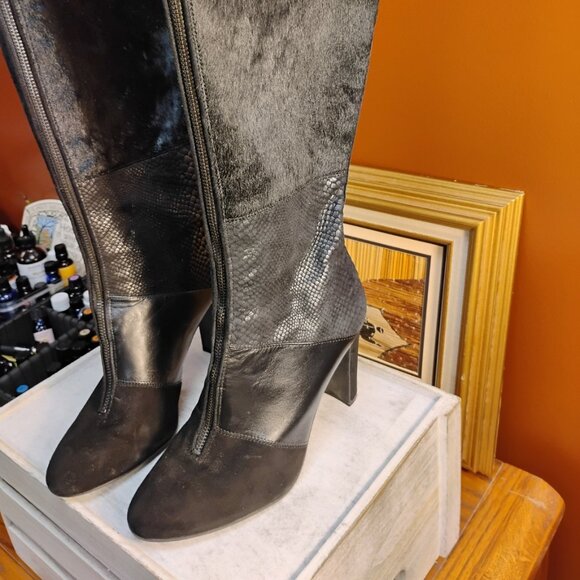 Anne Klein Shoes - Anne Klein AK7 JamieLee Mixed Media Knee High Boots | Hair Calf Leather | Size 9